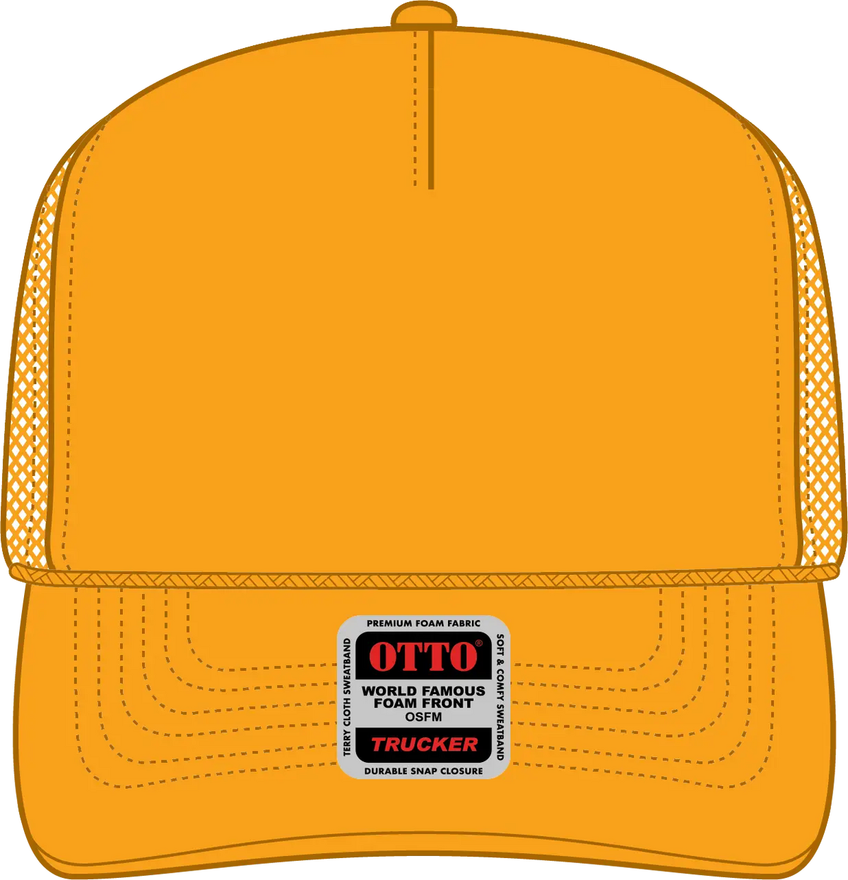 Otto 39-165 5 Panel High Crown Mesh Back Trucker Cap - Gold - 6’’ - 7 1/8’’