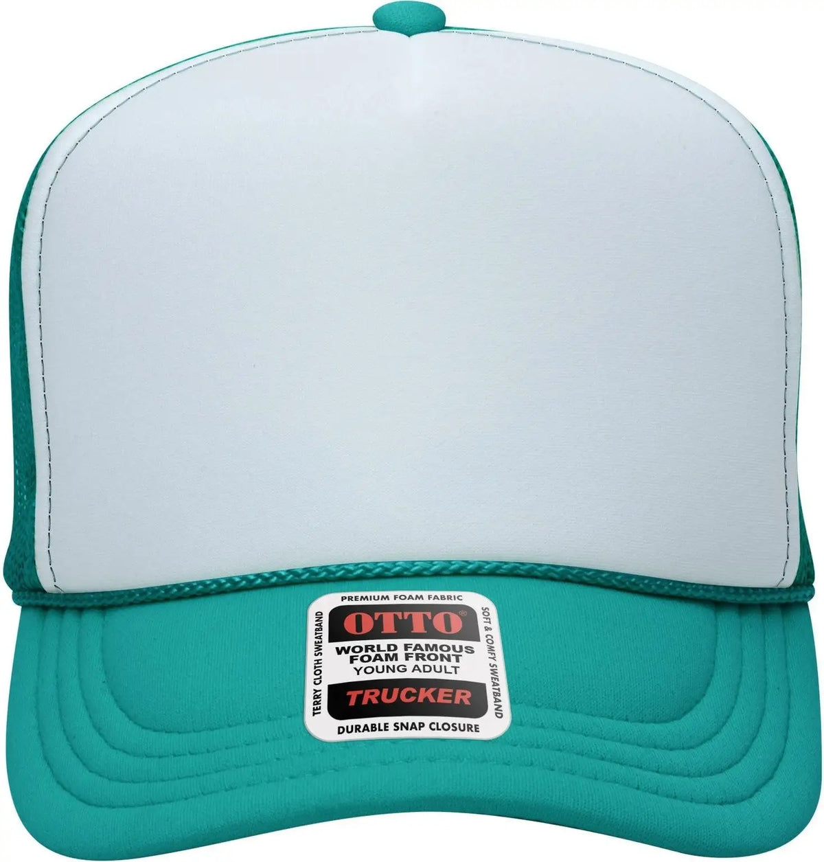 Otto 39-165 5 Panel High Crown Mesh Back Trucker Cap - Jade/wht/jade