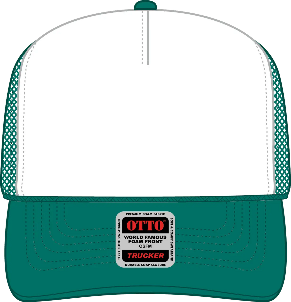 Otto 39-165 5 Panel High Crown Mesh Back Trucker Cap - Jade/wht/jade - 6’’ - 7 1/8’’