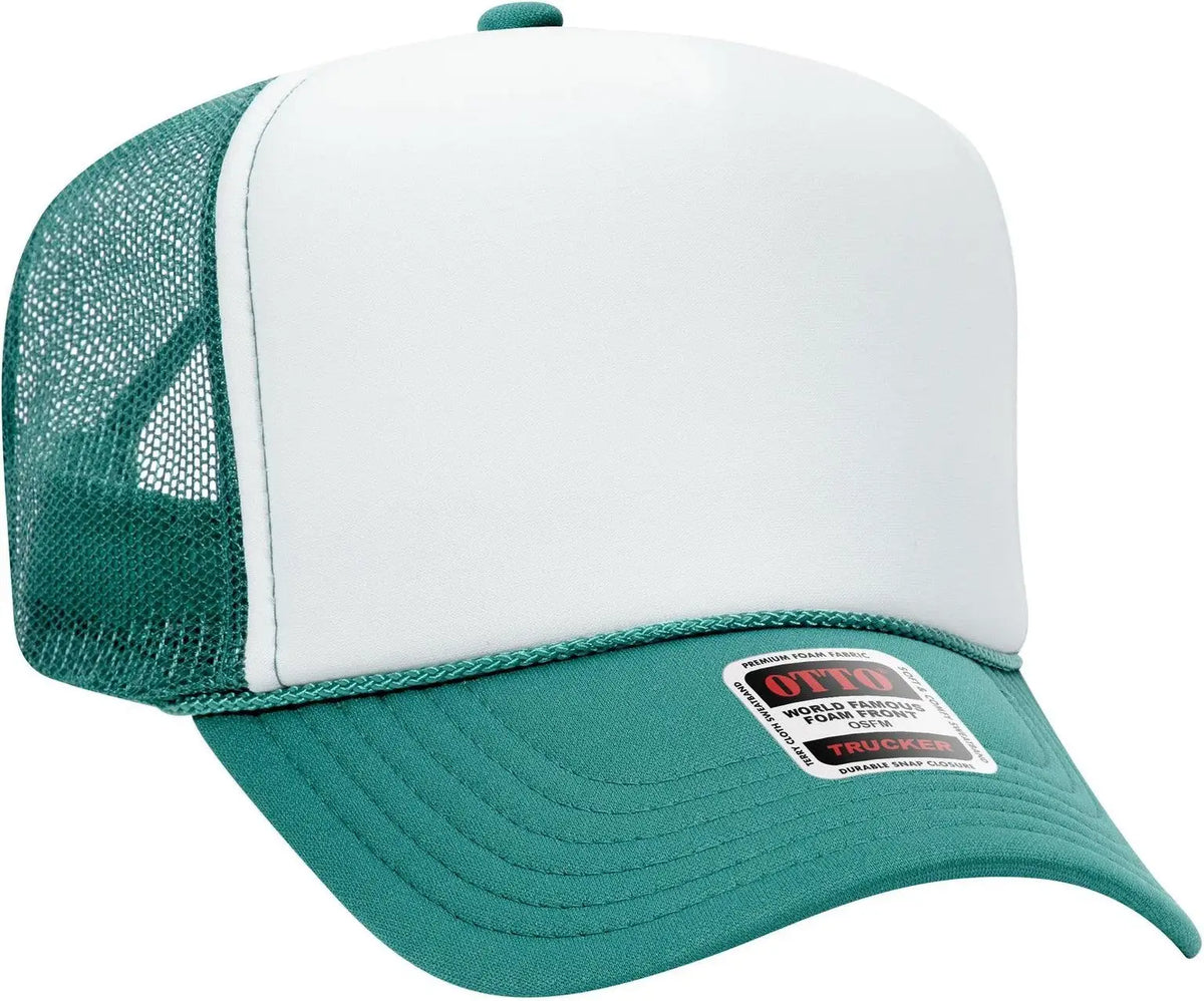 Otto 39-165 5 Panel High Crown Mesh Back Trucker Cap - Jade/wht/jade