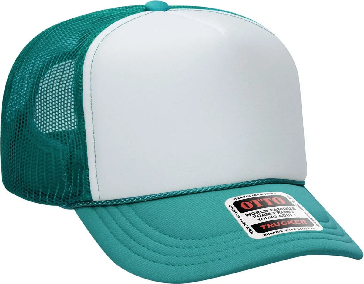 Otto 39-165 5 Panel High Crown Mesh Back Trucker Cap - Jade/wht/jade