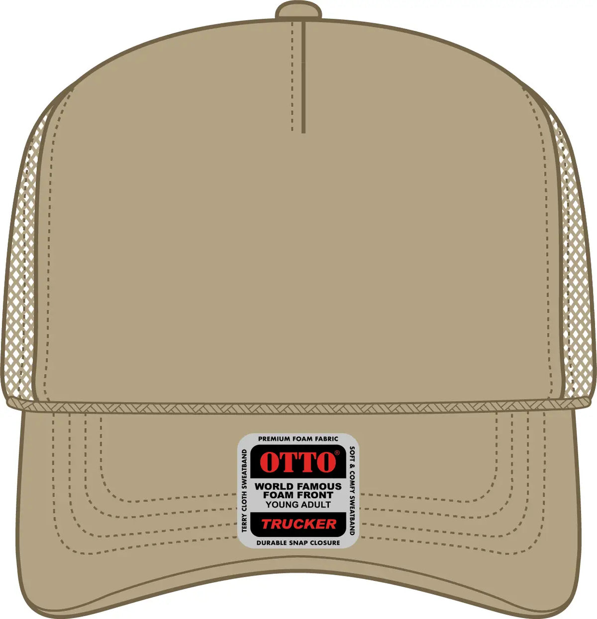 Otto 39-165 5 Panel High Crown Mesh Back Trucker Cap - Khaki - 6’’ - 7 1/8’’