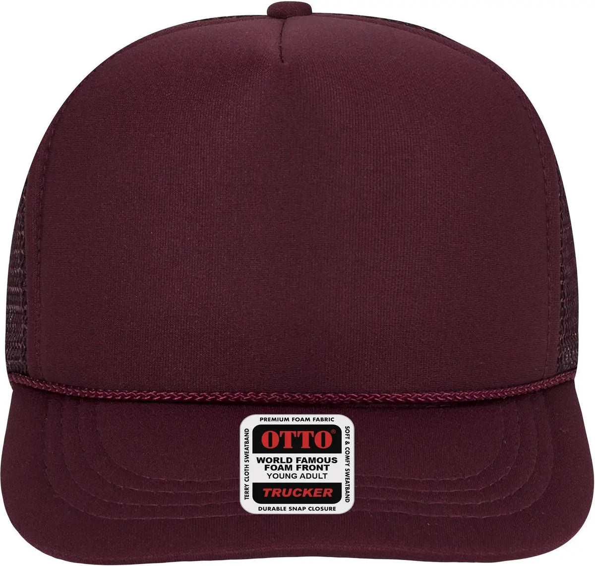 Otto 39-165 5 Panel High Crown Mesh Back Trucker Cap - Maroon