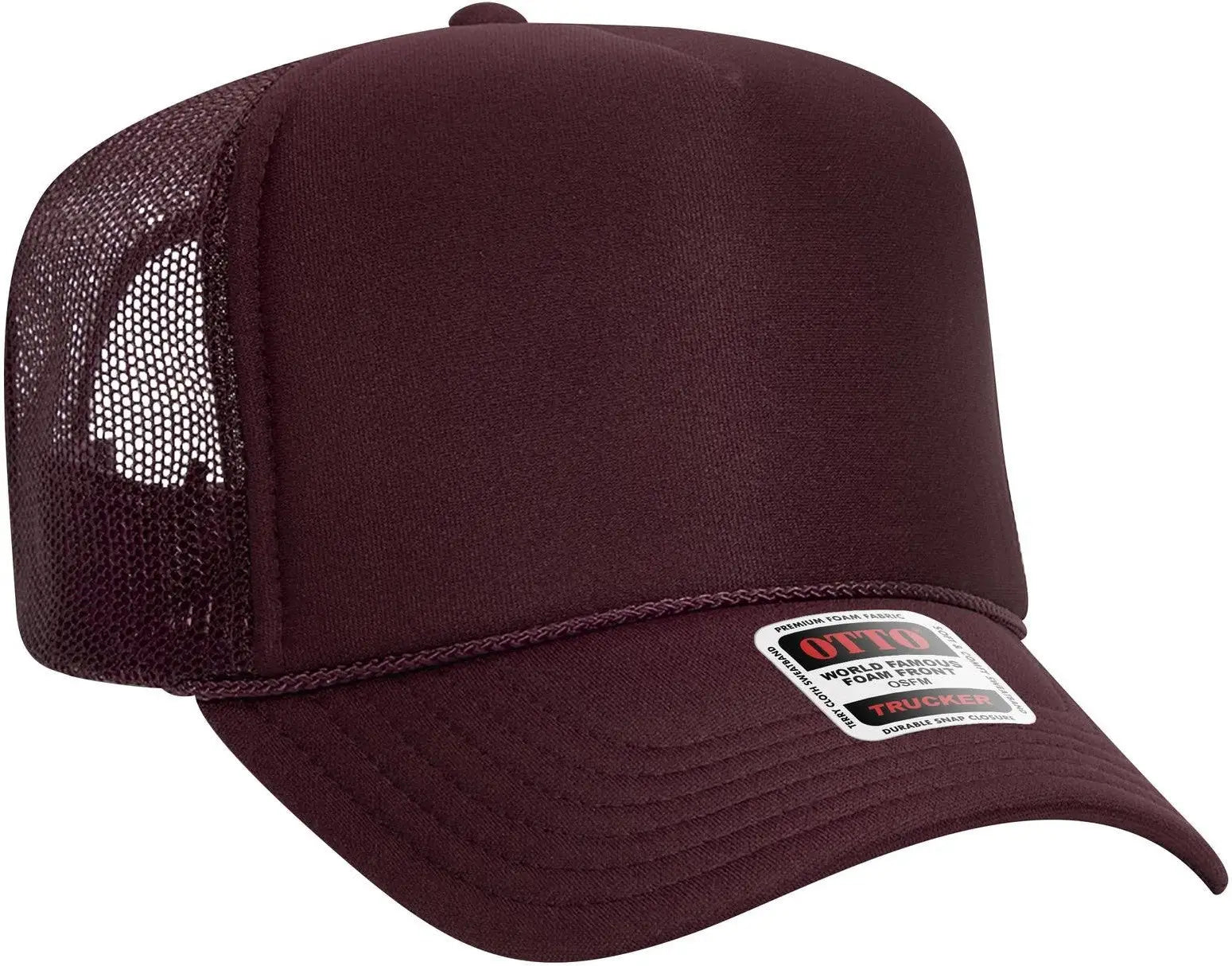 Otto 39-165 5 Panel High Crown Mesh Back Trucker Cap - Maroon