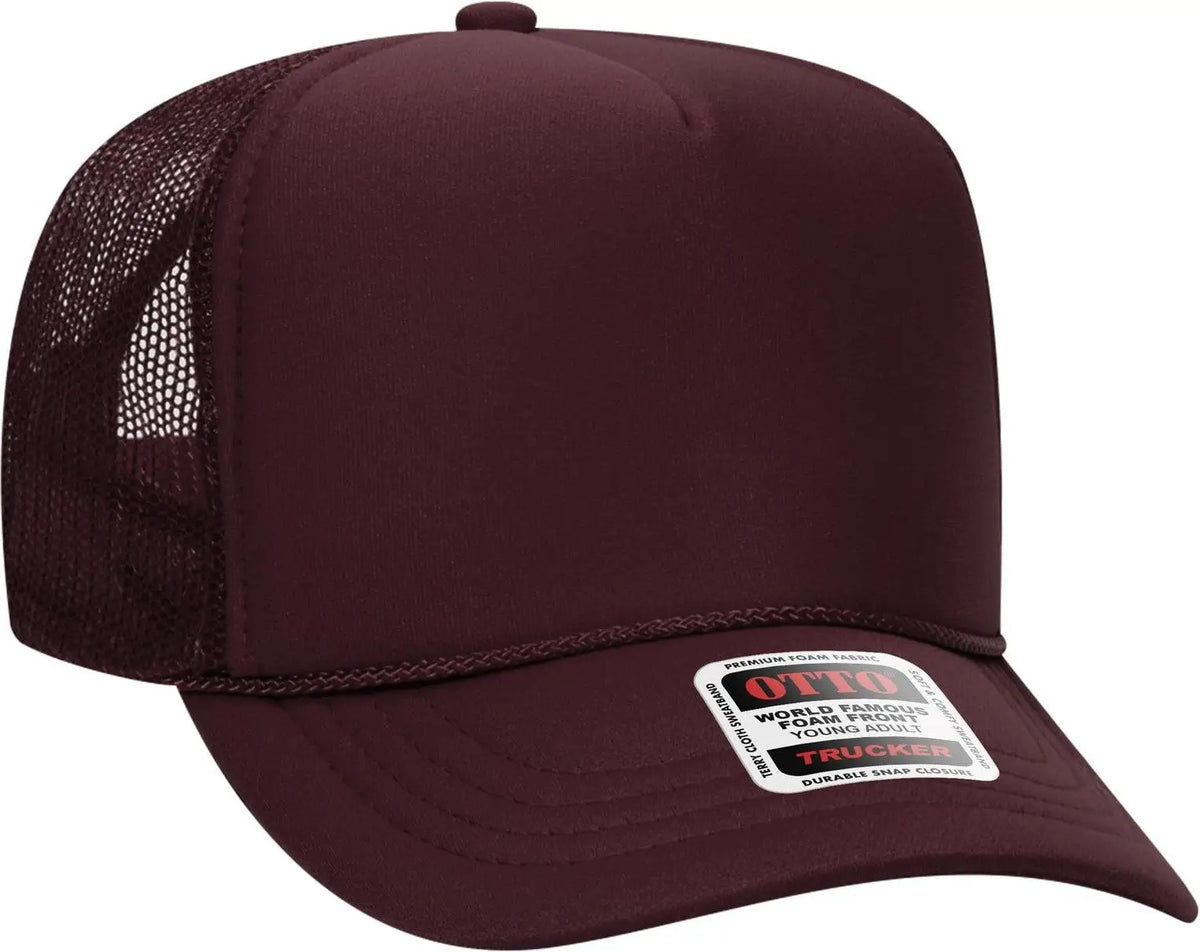 Otto 39-165 5 Panel High Crown Mesh Back Trucker Cap - Maroon