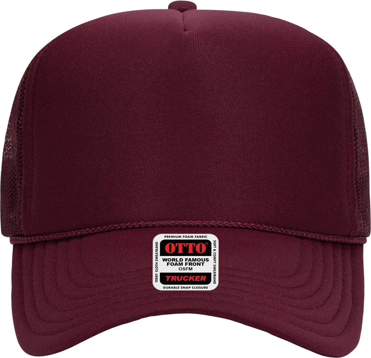 Otto 39-165 5 Panel High Crown Mesh Back Trucker Cap - Maroon