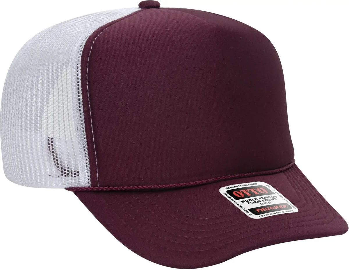 Otto 39-165 5 Panel High Crown Mesh Back Trucker Cap - Mrn/mrn/wht - 6 1/2’’ - 7 5/8’’