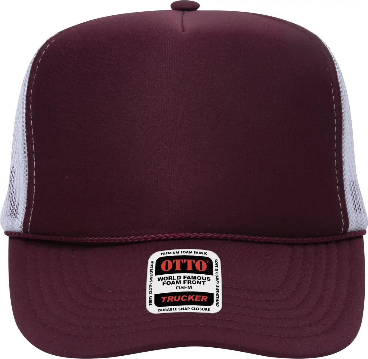 Otto 39-165 5 Panel High Crown Mesh Back Trucker Cap - Mrn/mrn/wht