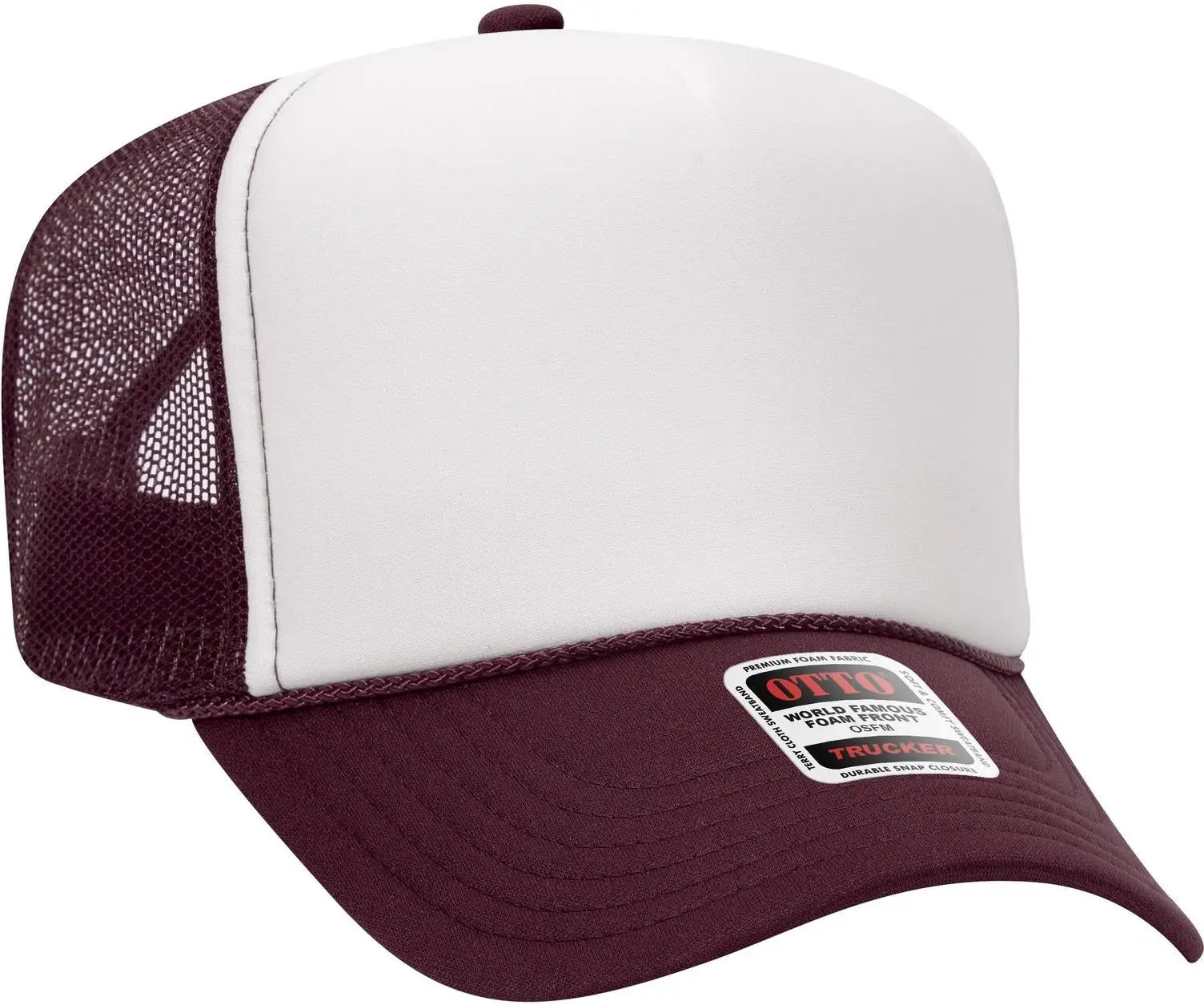 Otto 39-165 5 Panel High Crown Mesh Back Trucker Cap - Mrn/wht/mrn - 6 1/2’’ - 7 5/8’’