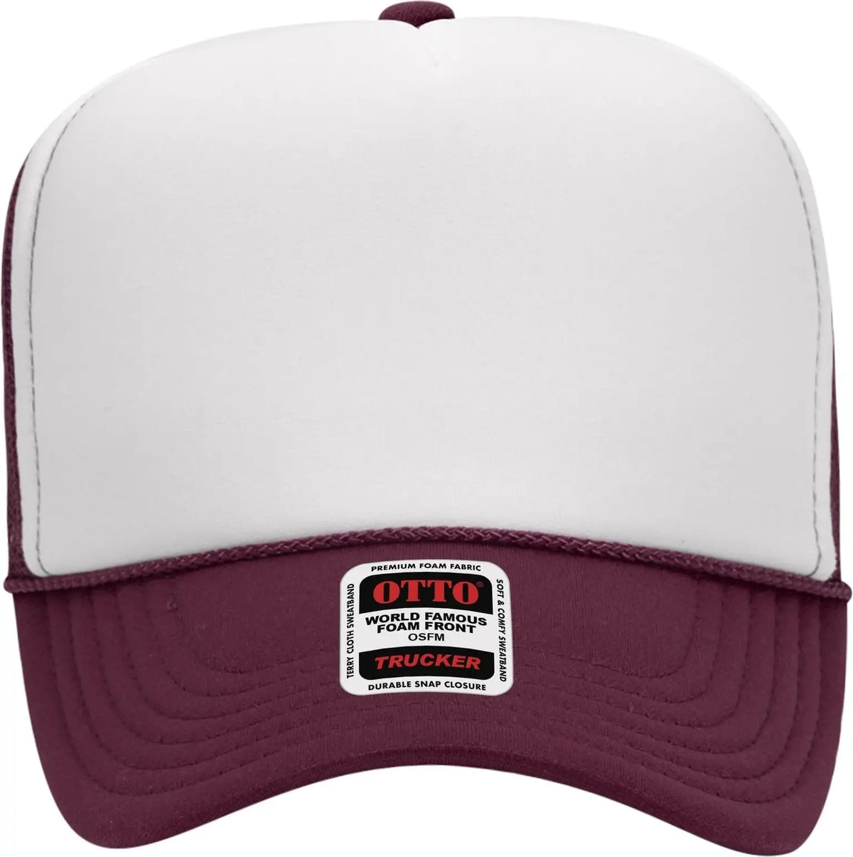 Otto 39-165 5 Panel High Crown Mesh Back Trucker Cap - Mrn/wht/mrn - 6 1/2’’ - 7 5/8’’