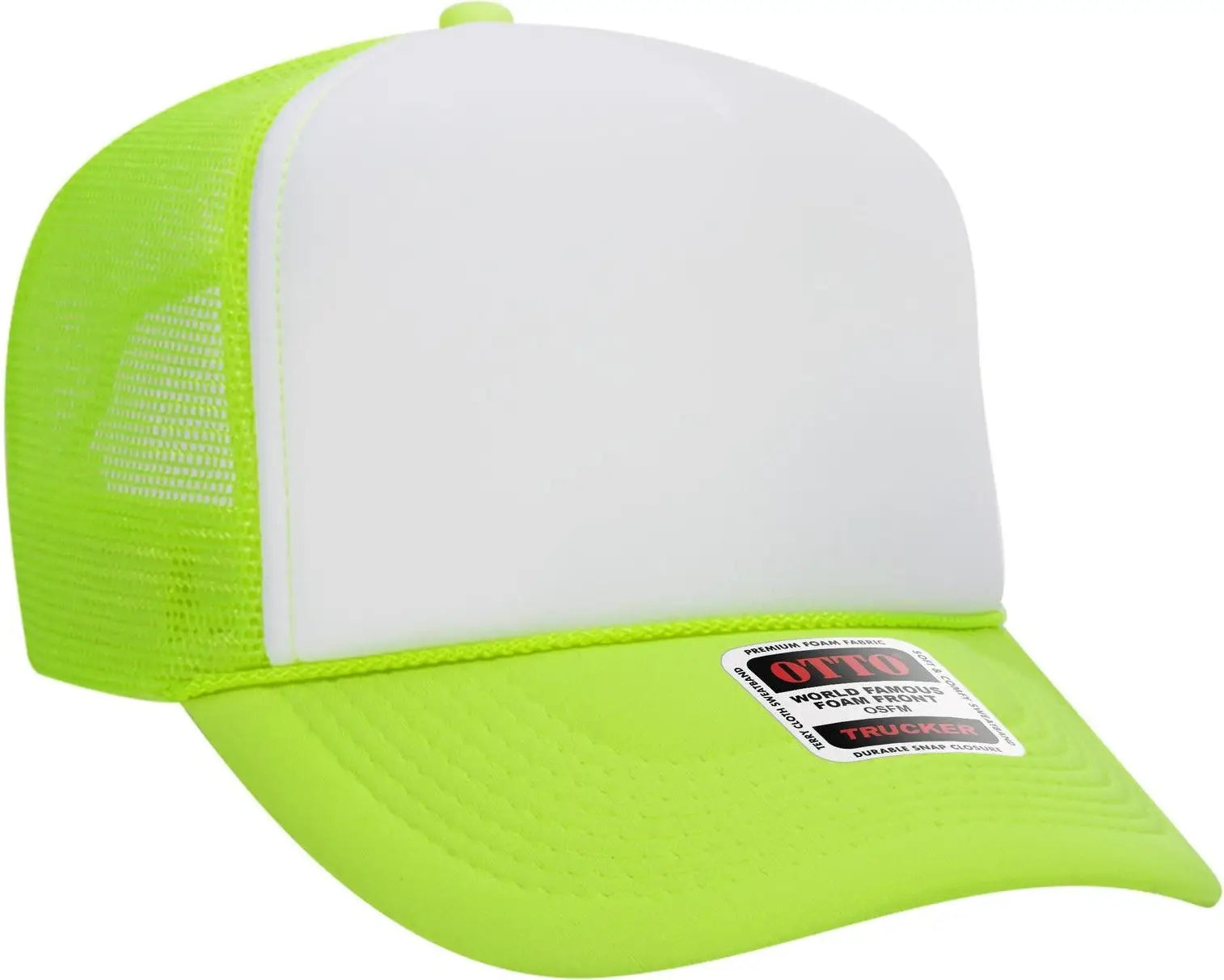 Otto 39-165 5 Panel High Crown Mesh Back Trucker Cap - N.grn/wht/n.grn - 6 1/2’’ - 7 5/8’’