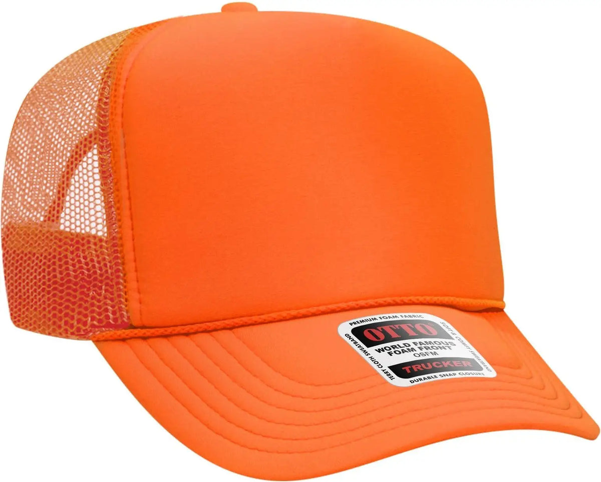 Otto 39-165 5 Panel High Crown Mesh Back Trucker Cap - N. Orange - 6 1/2’’ - 7 5/8’’