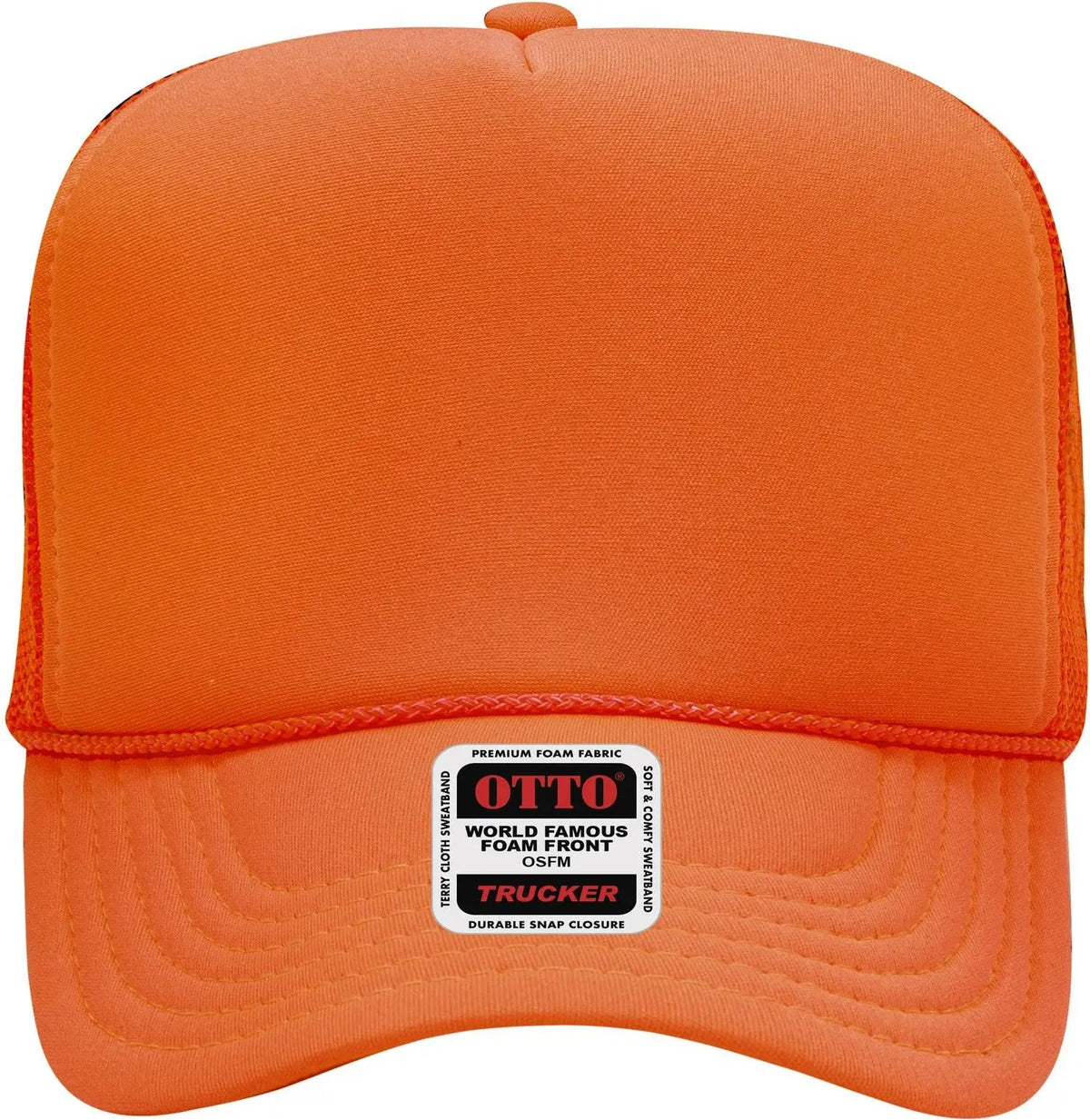 Otto 39-165 5 Panel High Crown Mesh Back Trucker Cap - N. Orange - 6 1/2’’ - 7 5/8’’
