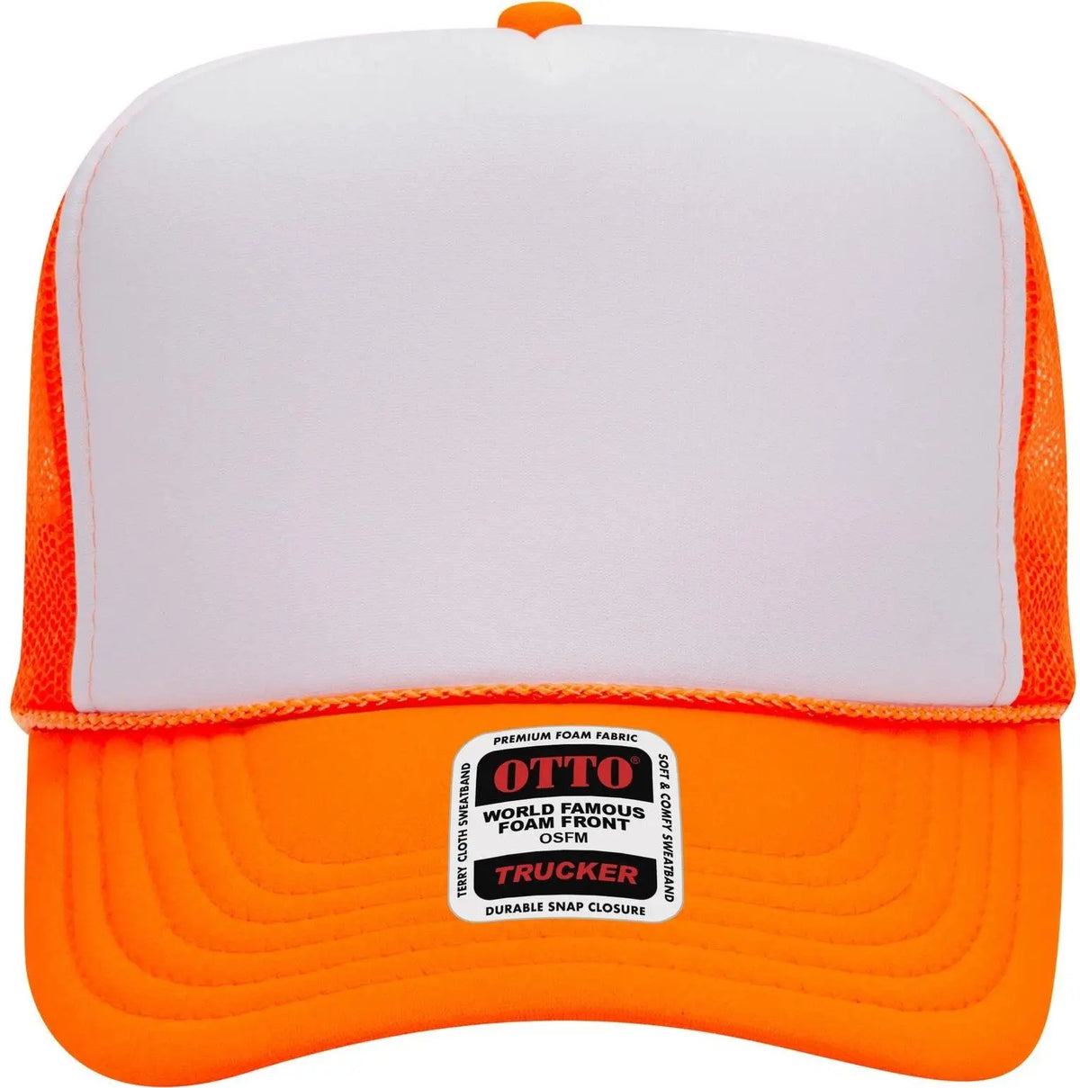 Otto 39-165 5 Panel High Crown Mesh Back Trucker Cap - N.org/wht/n.org - 6 1/2’’ - 7 5/8’’