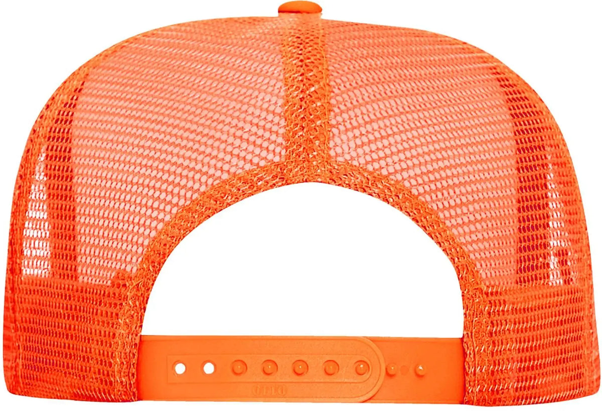 Otto 39-165 5 Panel High Crown Mesh Back Trucker Cap - N.org/wht/n.org - 6 1/2’’ - 7 5/8’’