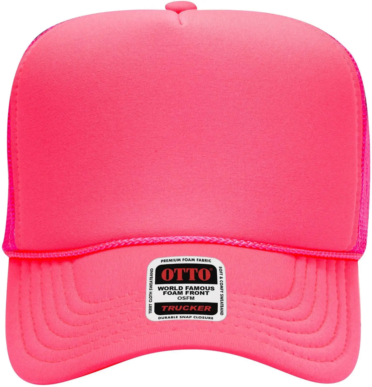 Otto 39-165 5 Panel High Crown Mesh Back Trucker Cap - N. Pink - 6 1/2’’ - 7 5/8’’