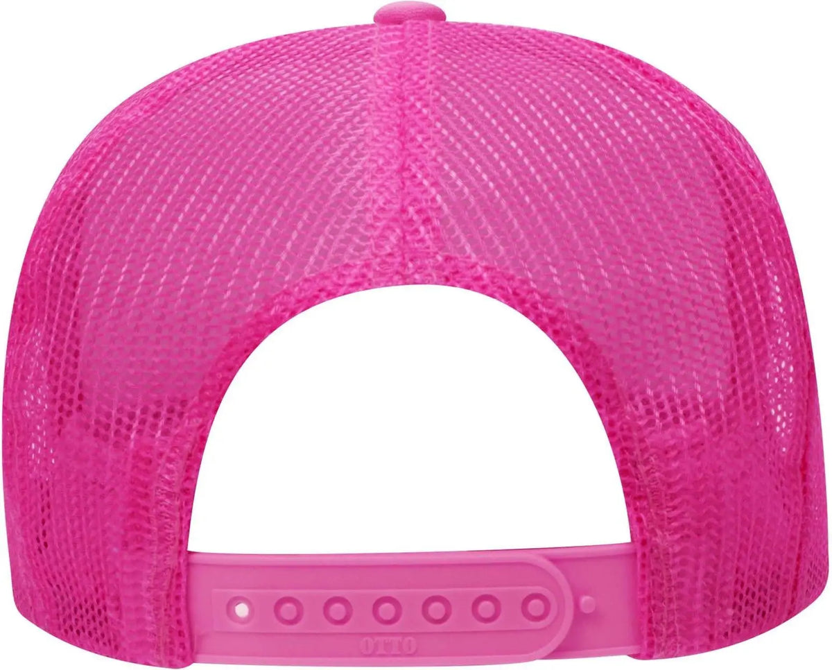 Otto 39-165 5 Panel High Crown Mesh Back Trucker Cap - N.pnk/wht/n.pnk
