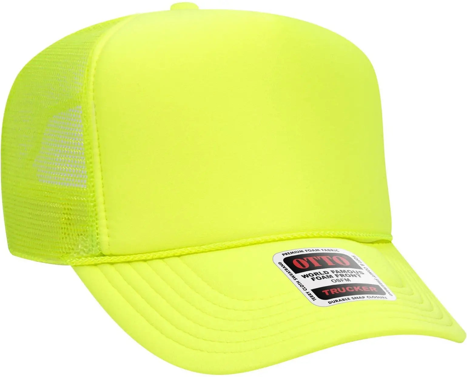 Otto 39-165 5 Panel High Crown Mesh Back Trucker Cap - N. Yellow - 6 1/2’’ - 7 5/8’’