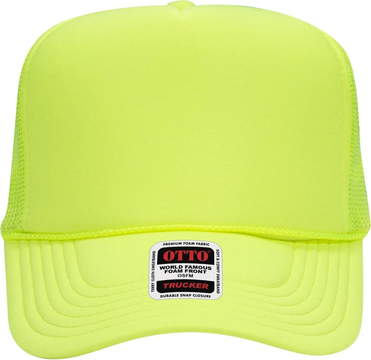 Otto 39-165 5 Panel High Crown Mesh Back Trucker Cap - N. Yellow - 6 1/2’’ - 7 5/8’’