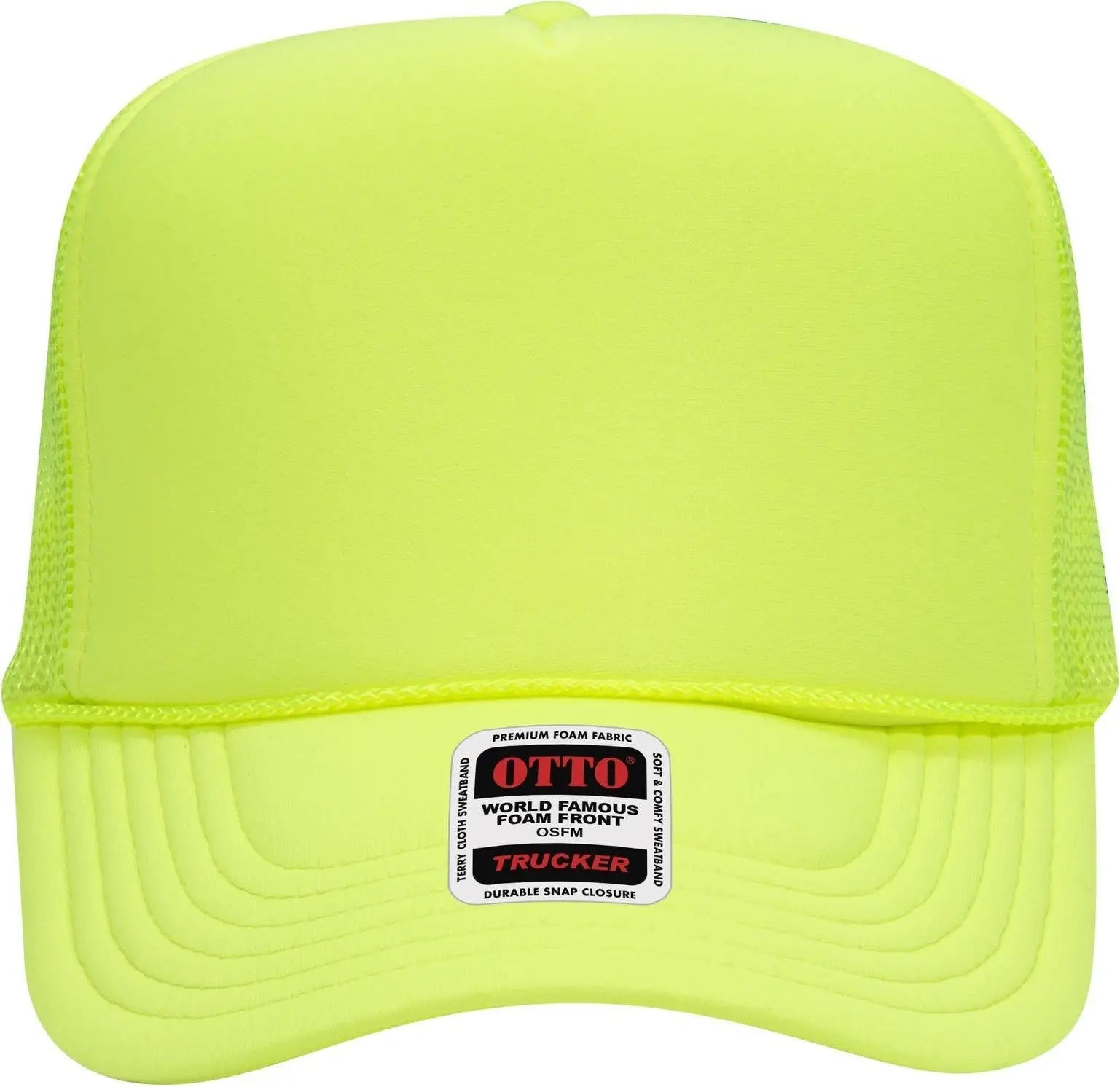 Otto 39-165 5 Panel High Crown Mesh Back Trucker Cap - N. Yellow - 6 1/2’’ - 7 5/8’’