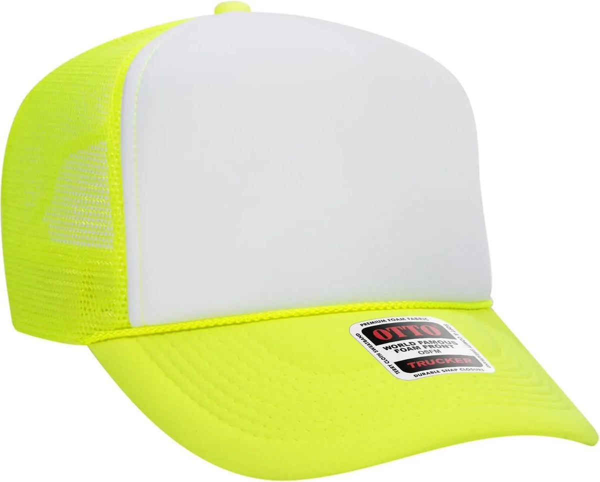 Otto 39-165 5 Panel High Crown Mesh Back Trucker Cap - N.ylw/wht/n.ylw - 6 1/2’’ - 7 5/8’’