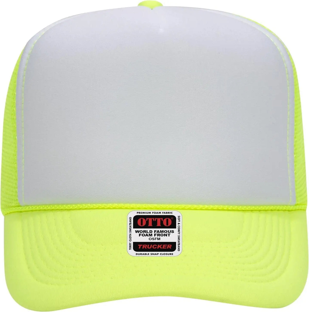 Otto 39-165 5 Panel High Crown Mesh Back Trucker Cap - N.ylw/wht/n.ylw - 6 1/2’’ - 7 5/8’’