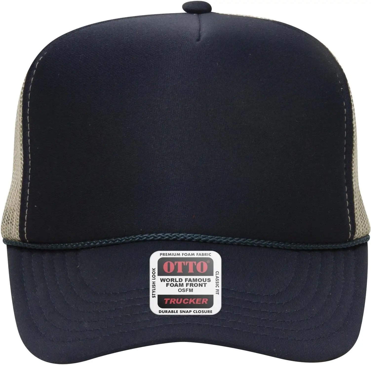 Otto 39-165 5 Panel High Crown Mesh Back Trucker Cap - Nvy/nvy/kha
