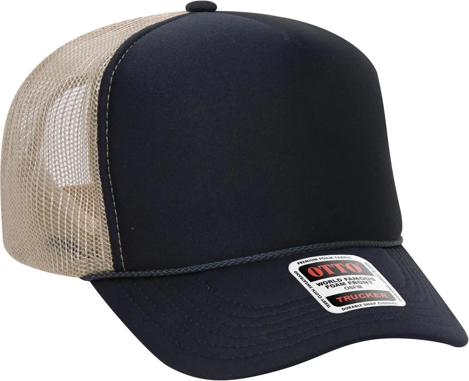 Otto 39-165 5 Panel High Crown Mesh Back Trucker Cap - Nvy/nvy/kha