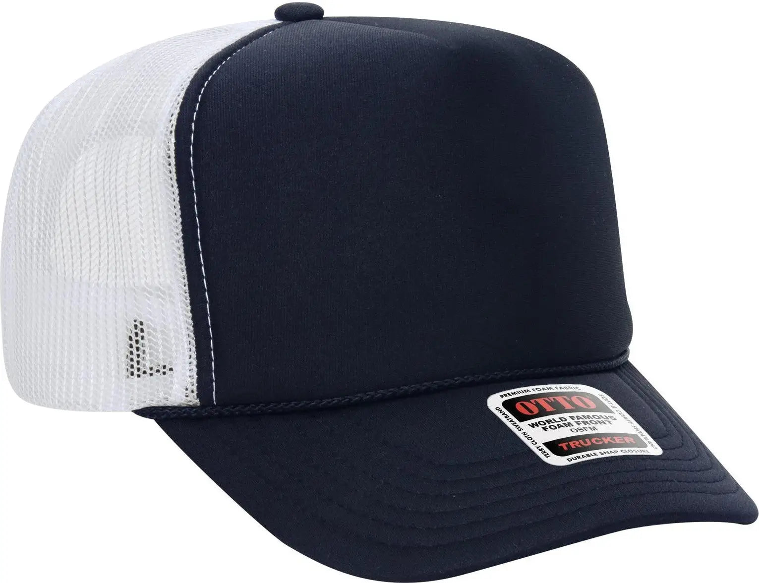 Otto 39-165 5 Panel High Crown Mesh Back Trucker Cap - Nvy/nvy/wht