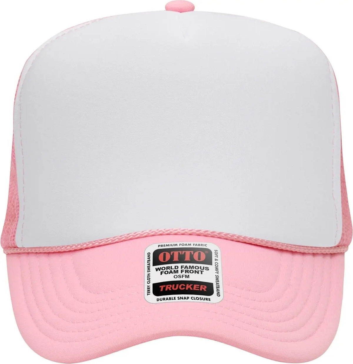 Otto 39-165 5 Panel High Crown Mesh Back Trucker Cap - Pnk/wht/pnk
