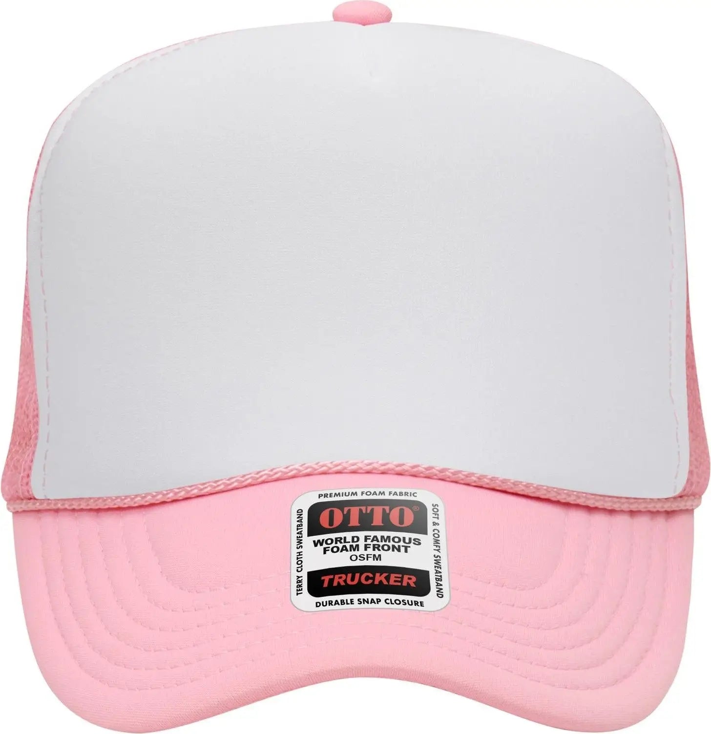 Otto 39-165 5 Panel High Crown Mesh Back Trucker Cap - Pnk/wht/pnk