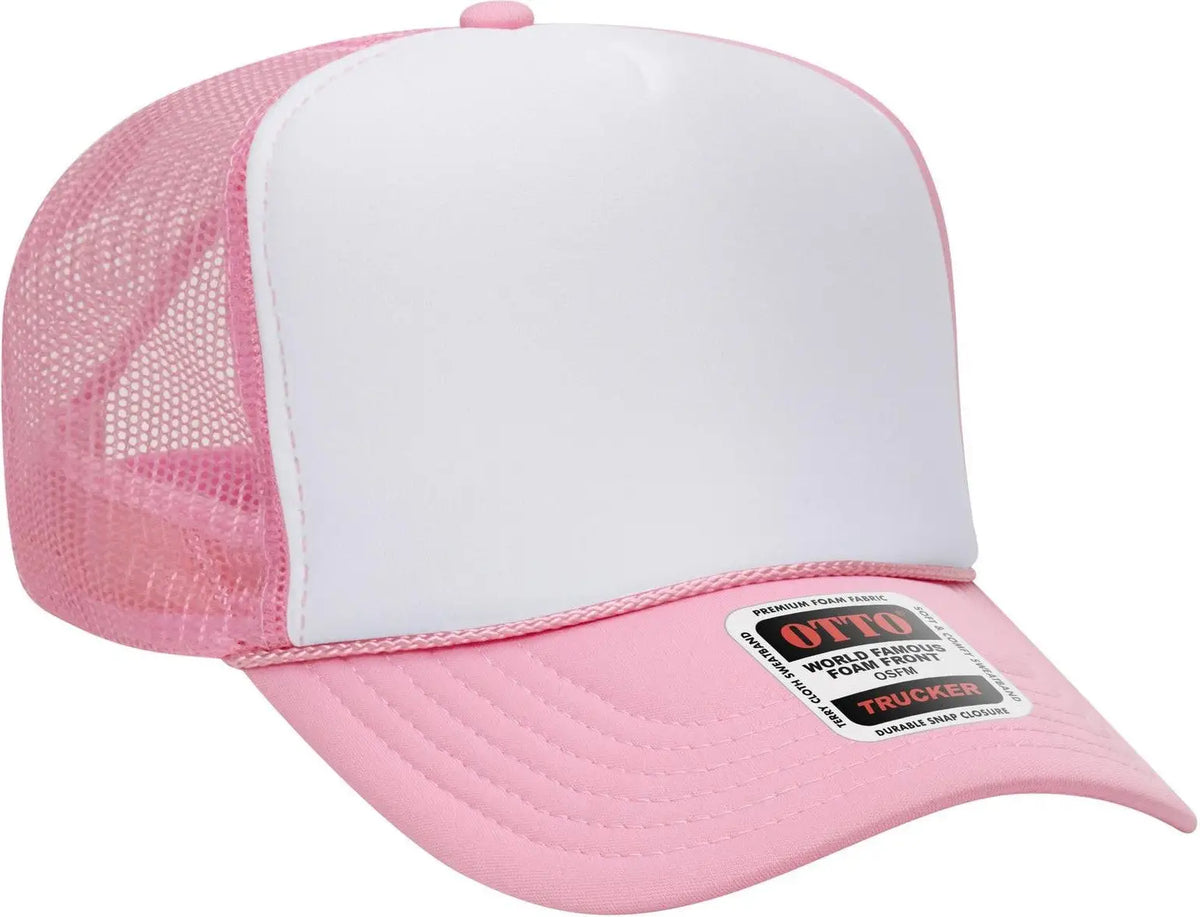 Otto 39-165 5 Panel High Crown Mesh Back Trucker Cap - Pnk/wht/pnk