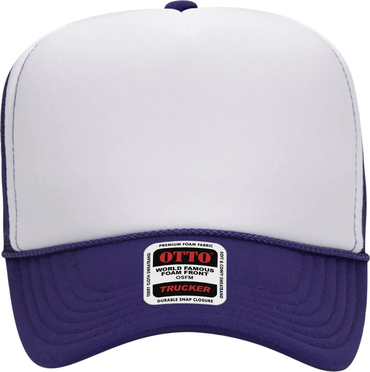 Otto 39-165 5 Panel High Crown Mesh Back Trucker Cap - Pur/wht/pur - 6 1/2’’ - 7 5/8’’