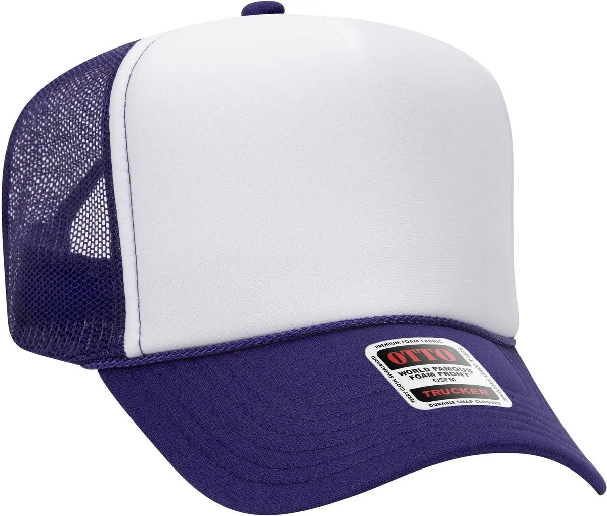Otto 39-165 5 Panel High Crown Mesh Back Trucker Cap - Pur/wht/pur - 6 1/2’’ - 7 5/8’’