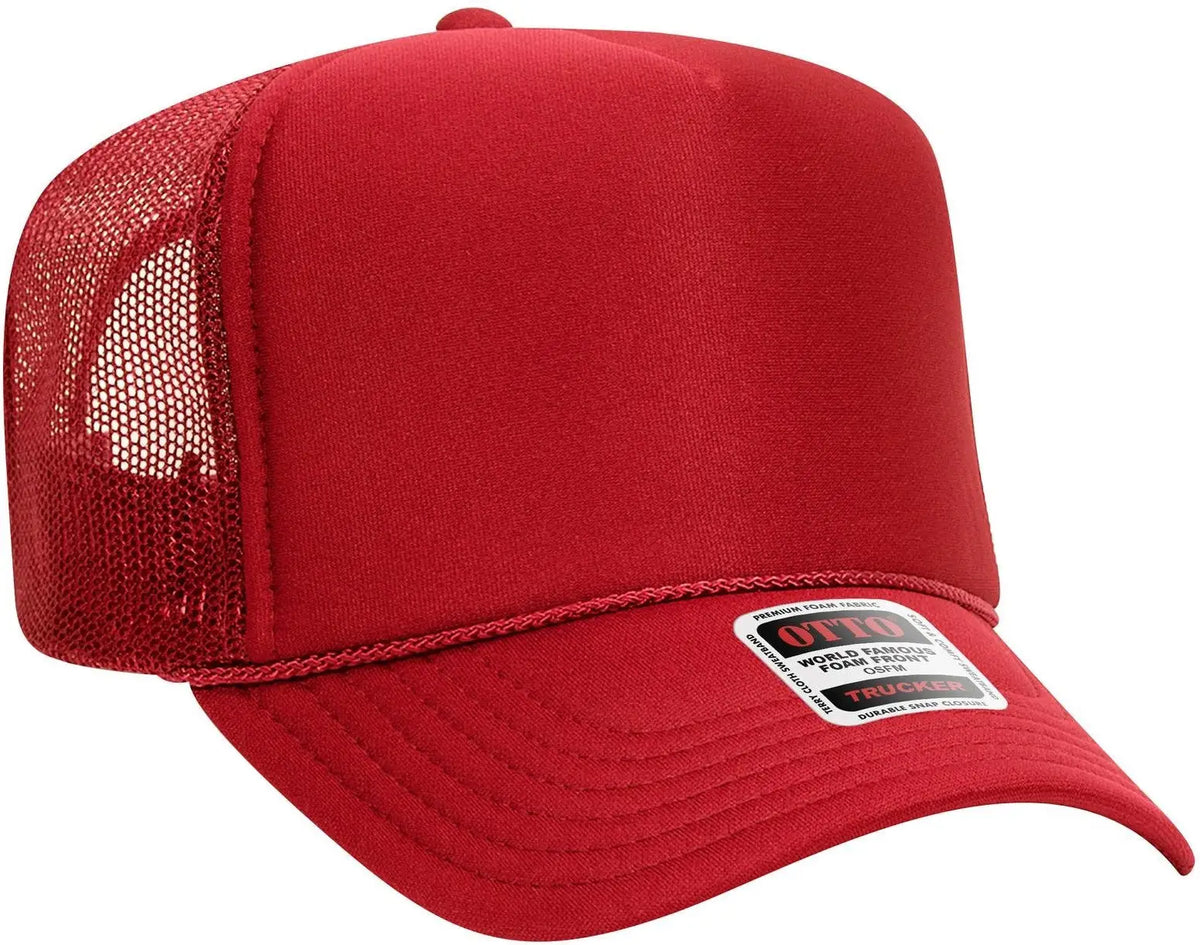 Otto 39-165 5 Panel High Crown Mesh Back Trucker Cap - Red