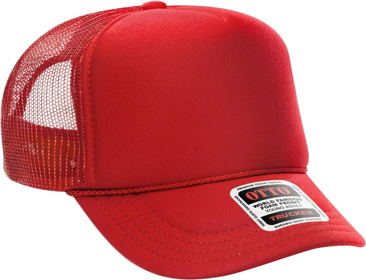 Otto 39-165 5 Panel High Crown Mesh Back Trucker Cap - Red