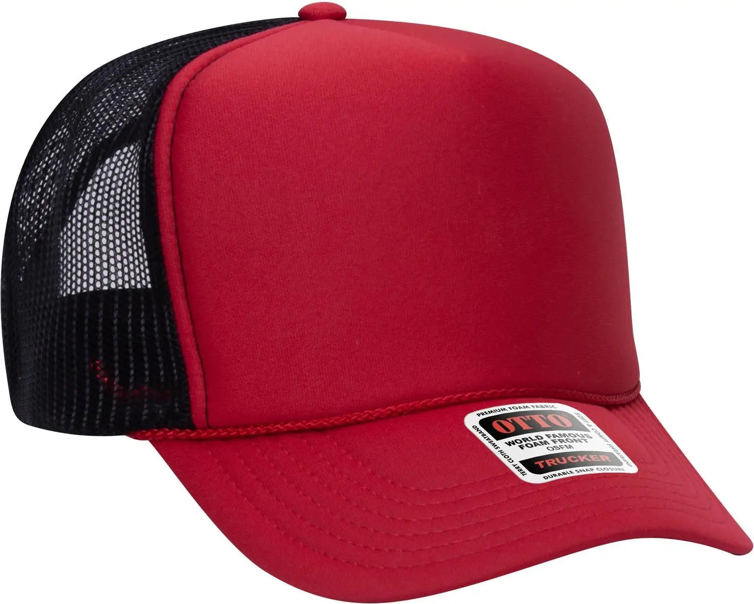 Otto 39-165 5 Panel High Crown Mesh Back Trucker Cap - Red/red/blk