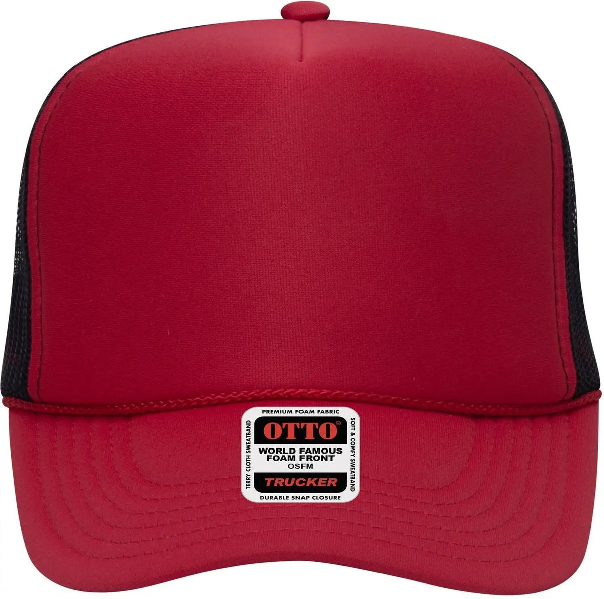 Otto 39-165 5 Panel High Crown Mesh Back Trucker Cap - Red/red/blk
