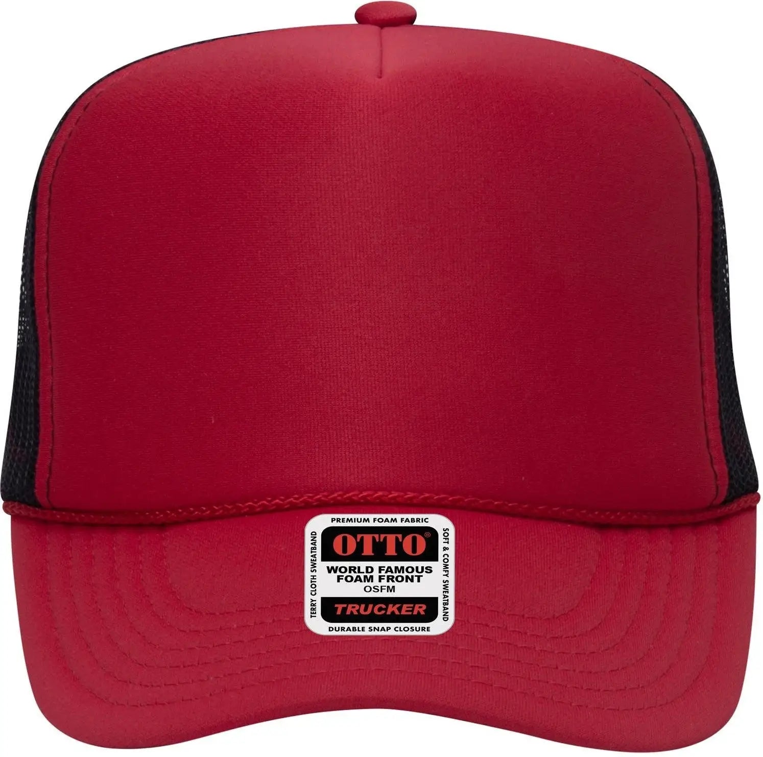 Otto 39-165 5 Panel High Crown Mesh Back Trucker Cap - Red/red/blk