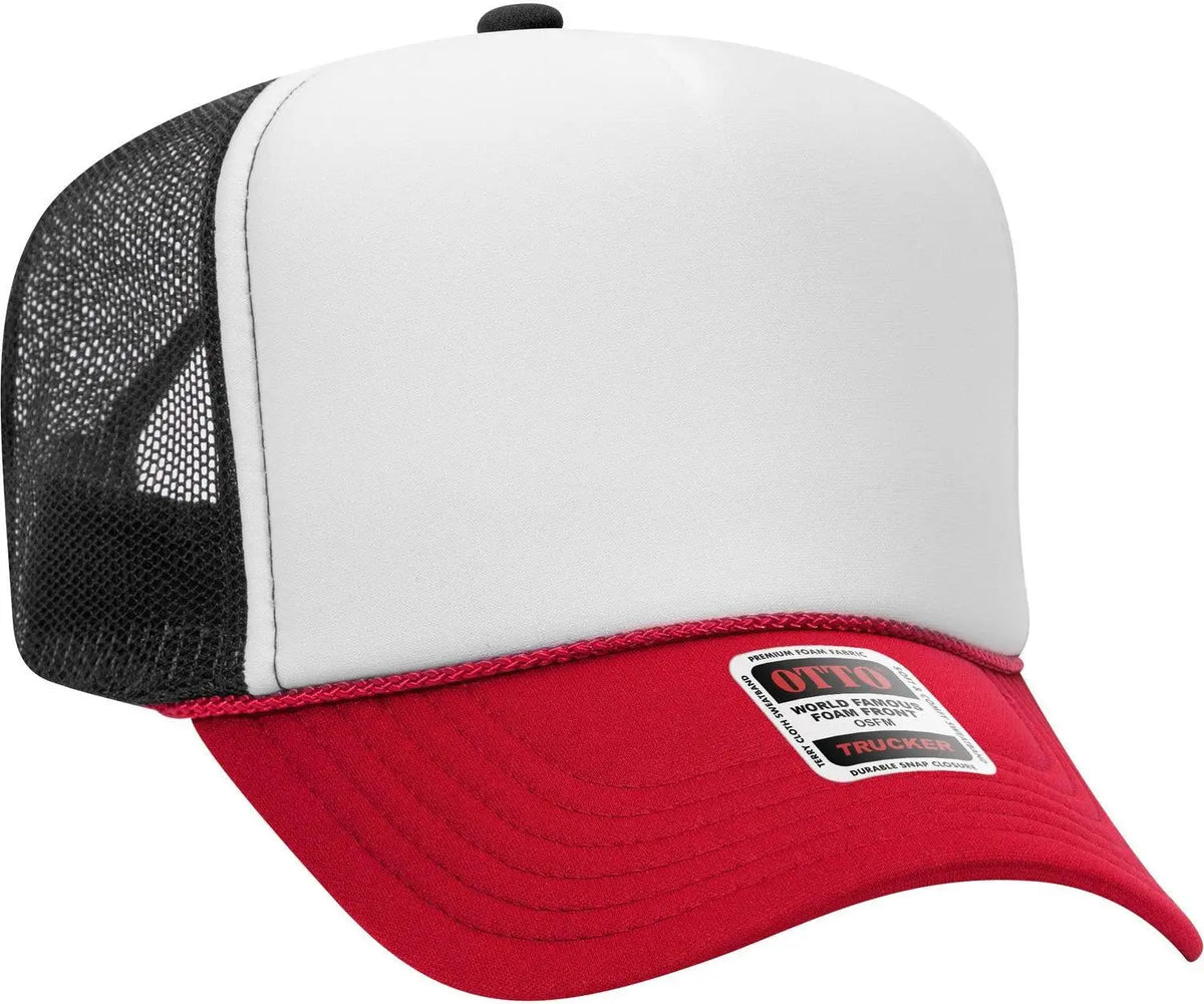 Otto 39-165 5 Panel High Crown Mesh Back Trucker Cap - Red/wht/blk