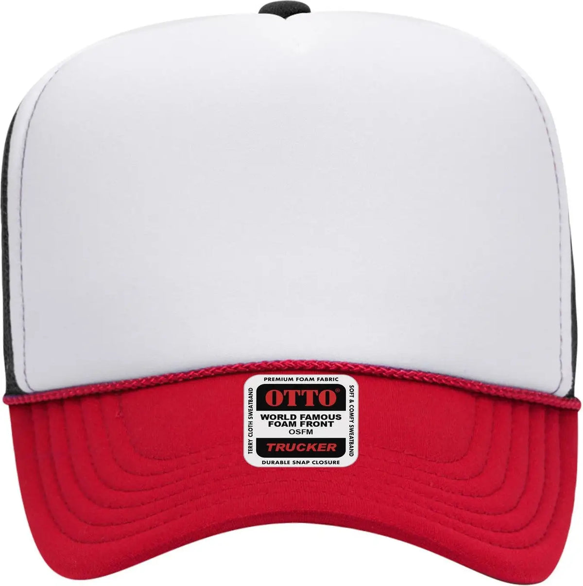 Otto 39-165 5 Panel High Crown Mesh Back Trucker Cap - Red/wht/blk