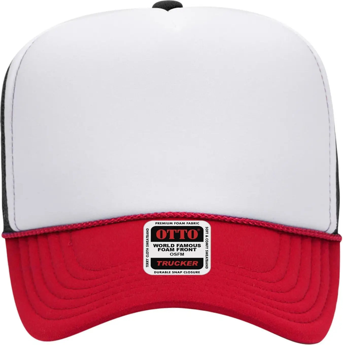Otto 39-165 5 Panel High Crown Mesh Back Trucker Cap - Red/wht/blk