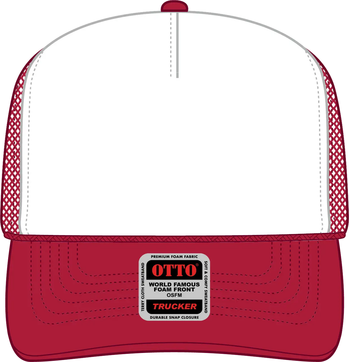 Otto 39-165 5 Panel High Crown Mesh Back Trucker Cap - Red/wht/red - 6’’ - 7 1/8’’