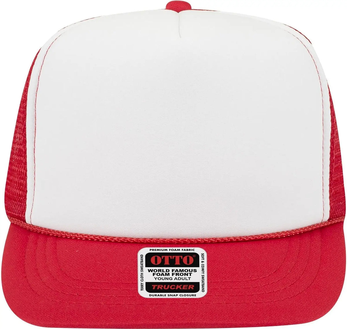 Otto 39-165 5 Panel High Crown Mesh Back Trucker Cap - Red/wht/red