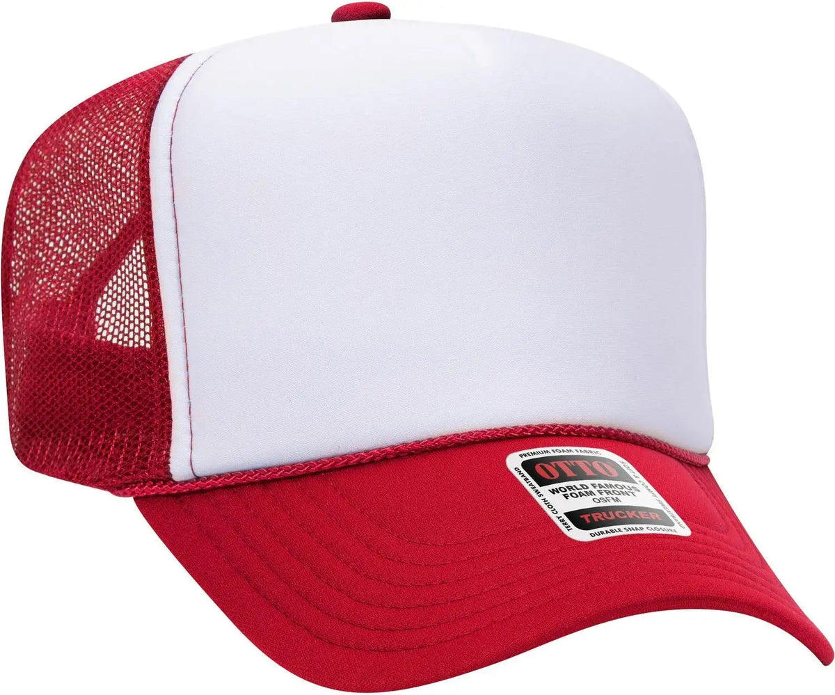 Otto 39-165 5 Panel High Crown Mesh Back Trucker Cap - Red/wht/red