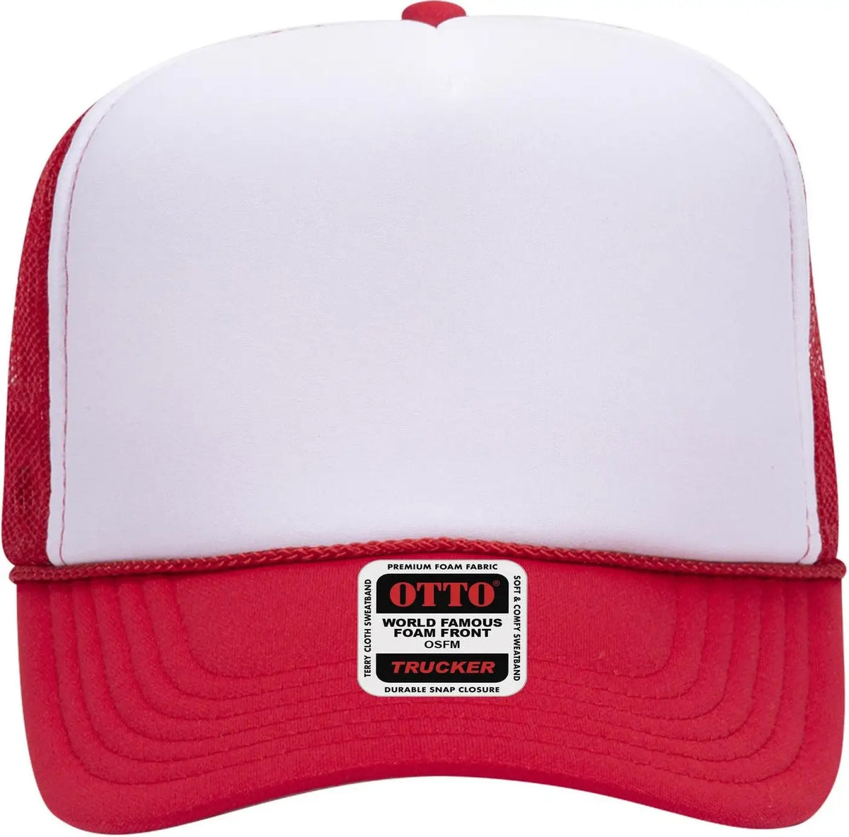 Otto 39-165 5 Panel High Crown Mesh Back Trucker Cap - Red/wht/red