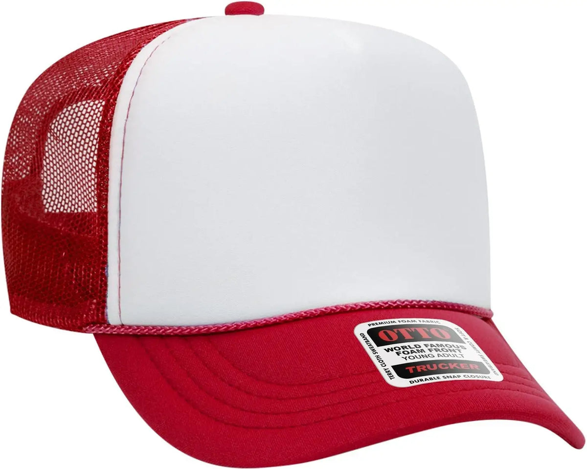 Otto 39-165 5 Panel High Crown Mesh Back Trucker Cap - Red/wht/red