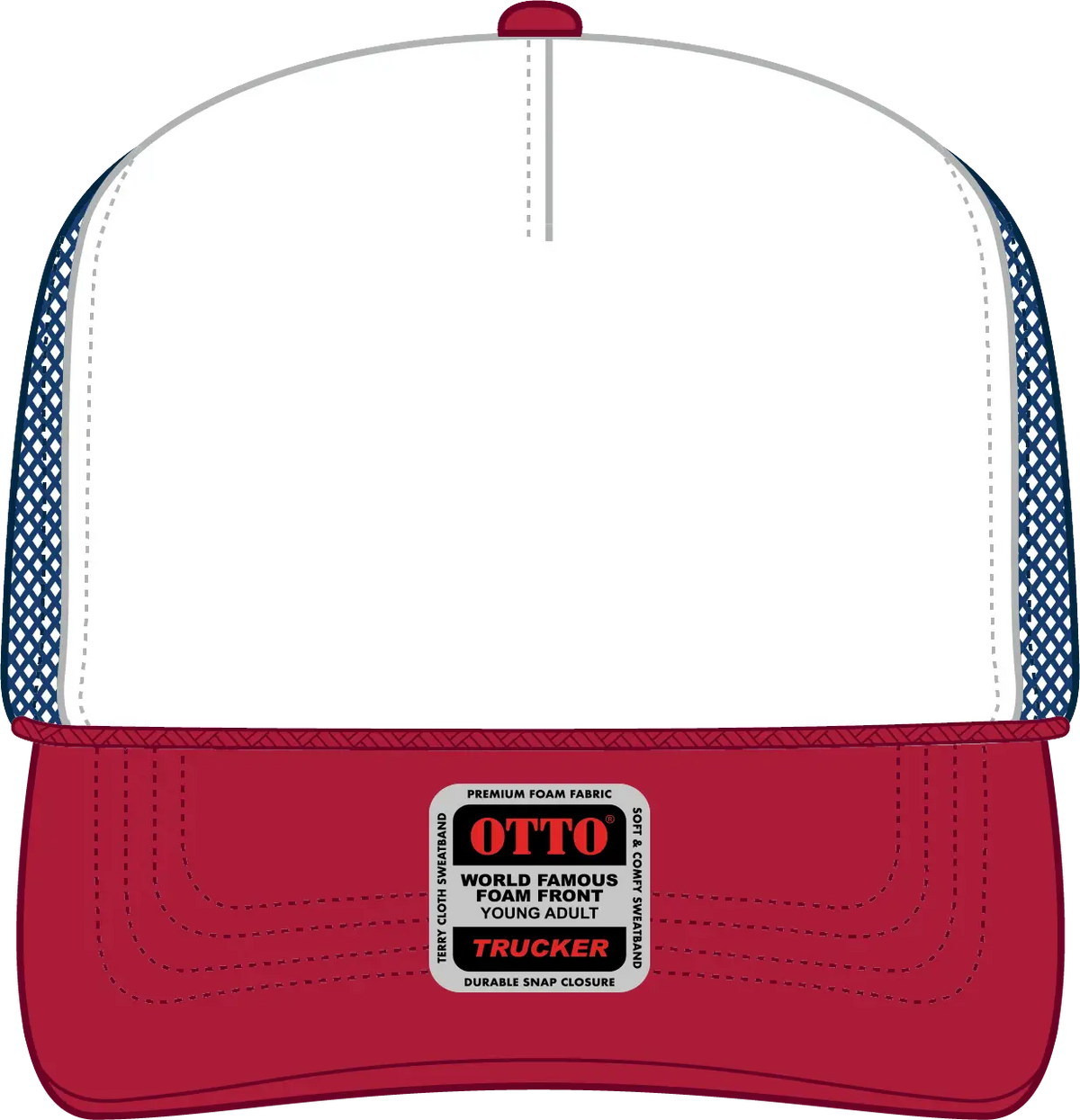 Otto 39-165 5 Panel High Crown Mesh Back Trucker Cap - Red/wht/ryl - 6’’ - 7 1/8’’