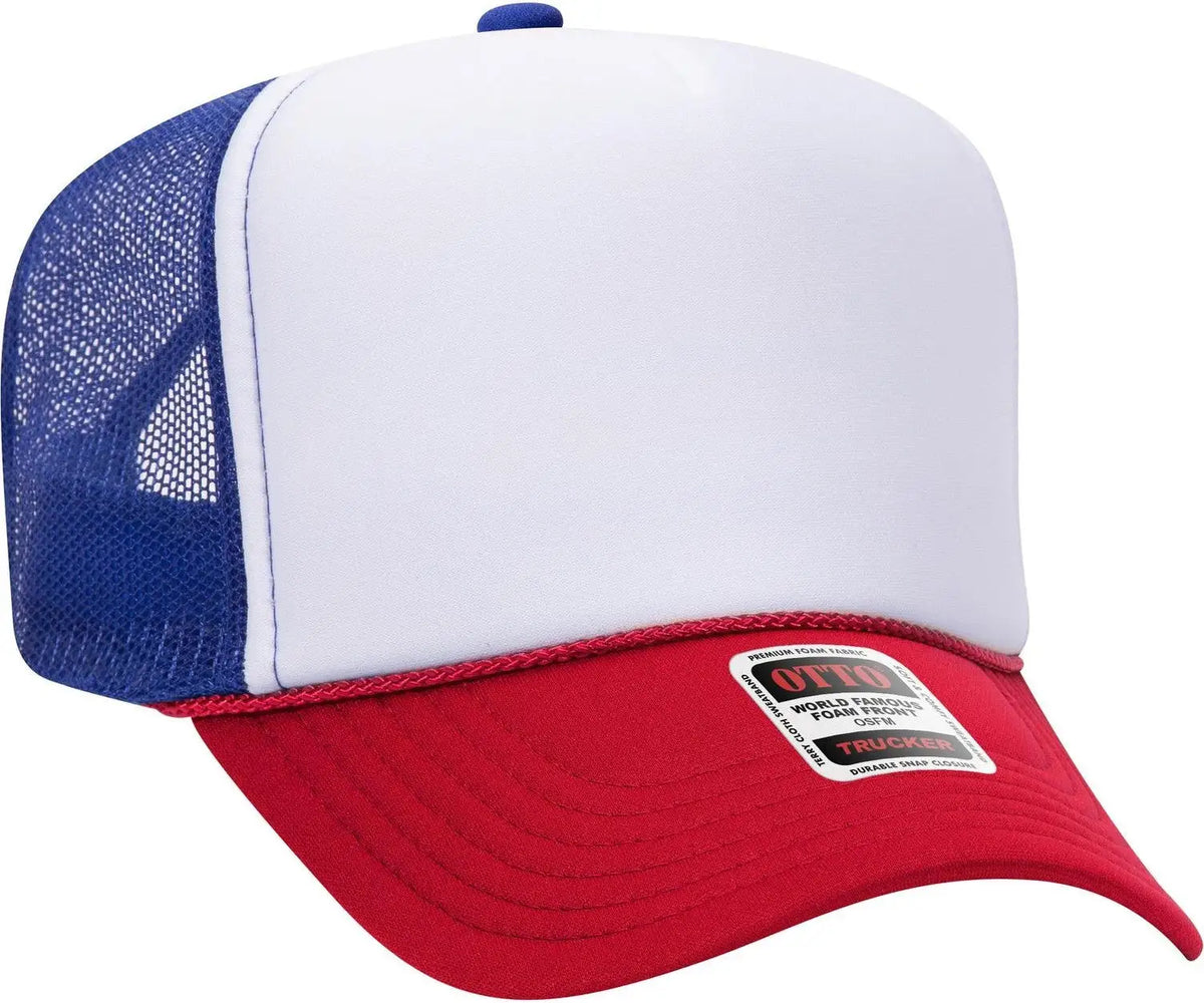 Otto 39-165 5 Panel High Crown Mesh Back Trucker Cap - Red/wht/ryl