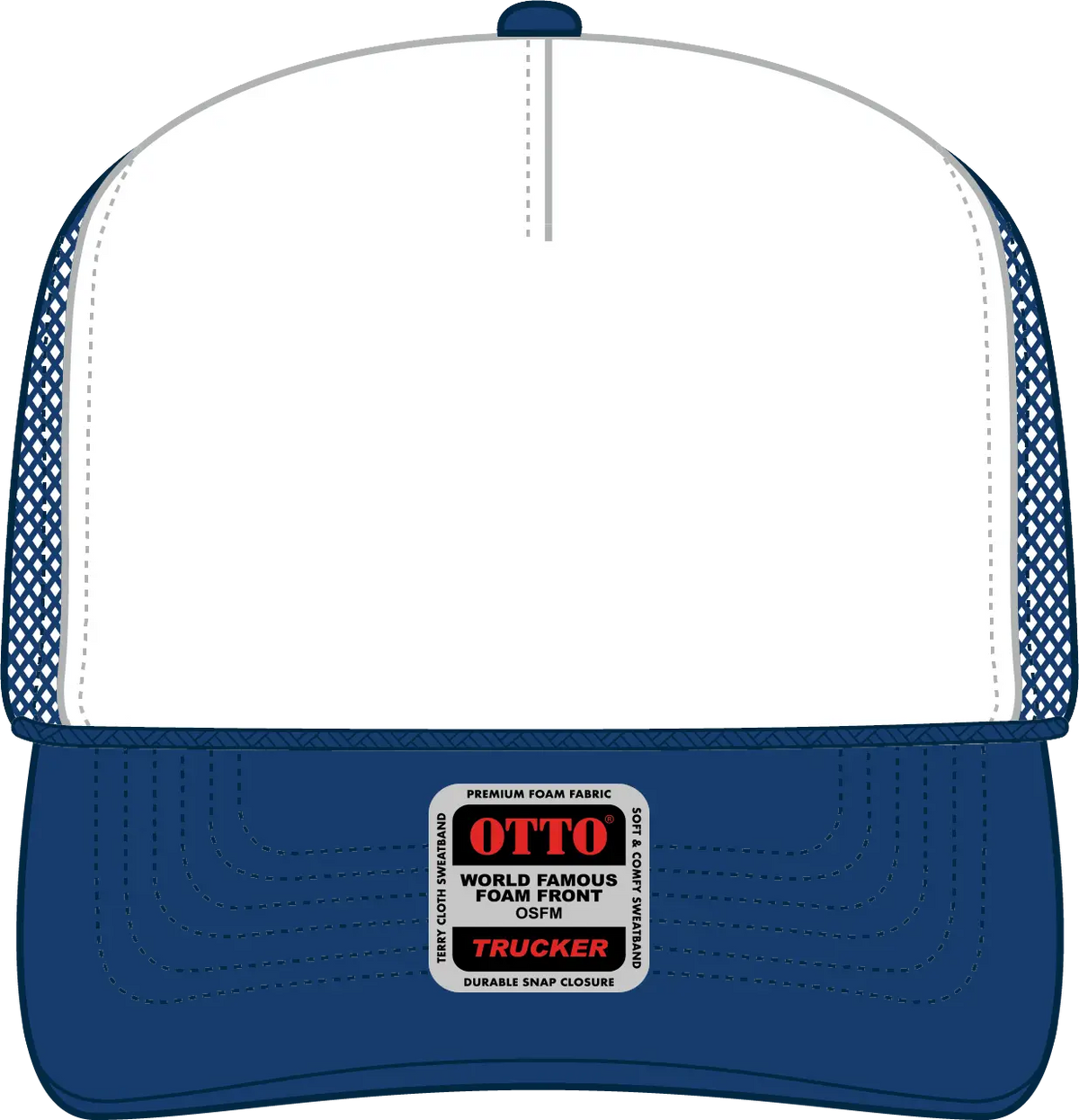 Otto 39-165 5 Panel High Crown Mesh Back Trucker Cap - Ryl/wht/ryl - 6’’ - 7 1/8’’